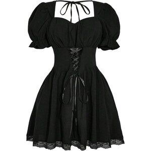 Plus Size Gothic Lace Up Dress Baby Doll Backless Sweetheart Mini Outfits